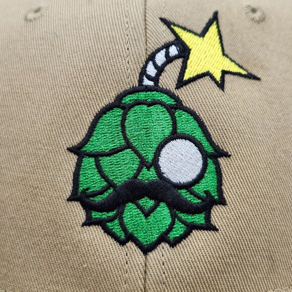 Beer Snobiety Snapback Flatbill Hat Embroidered Green Hop Bomb Logo Tan Brown - Picture 3 of 10
